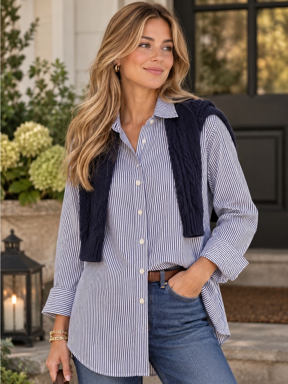 Jones & Co. Blue & White Striped Cotton Tunic — Size L